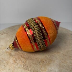West Germany Christmas Ornament OS Red Orange Flocked‎ Velvet Gold Gilded Trim